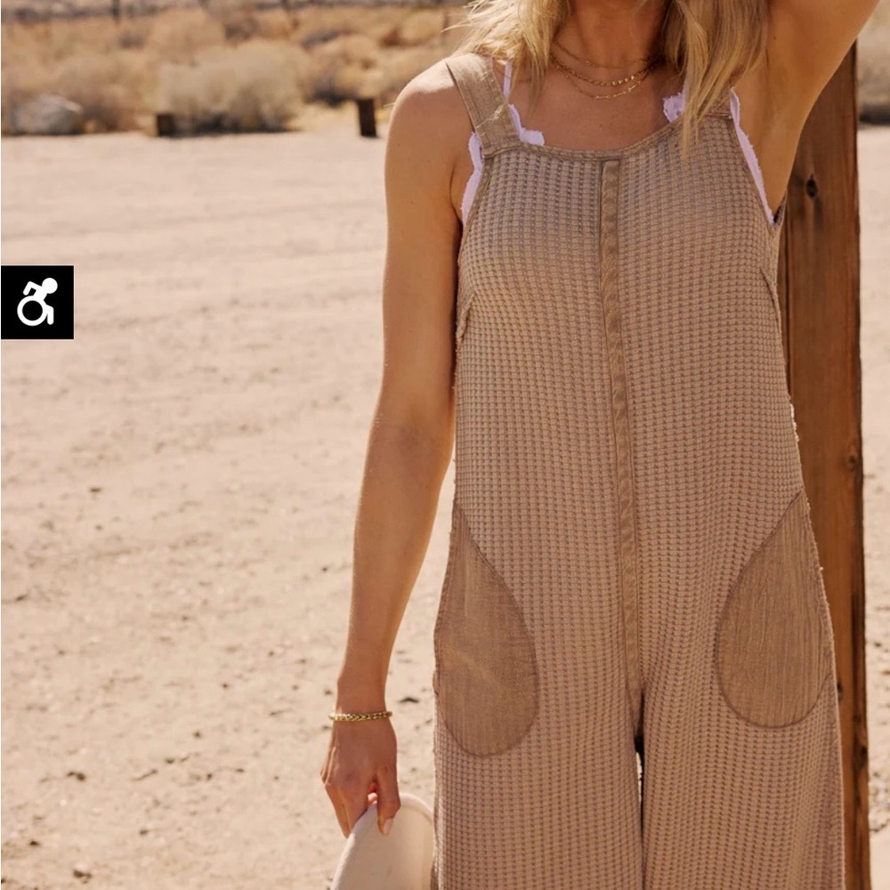 bohme Beige Waffle-Knit Wide-Leg Jumpsuit - Picture 3 of 4